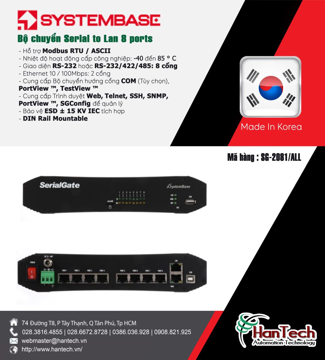 ►Bộ chuyển Serial to Lan 8 ports/Systembase Thương hiệu đến từ Hàn Quốc 🇰🇷 🇰🇷 🇰🇷 [HanTech Automation] ◄